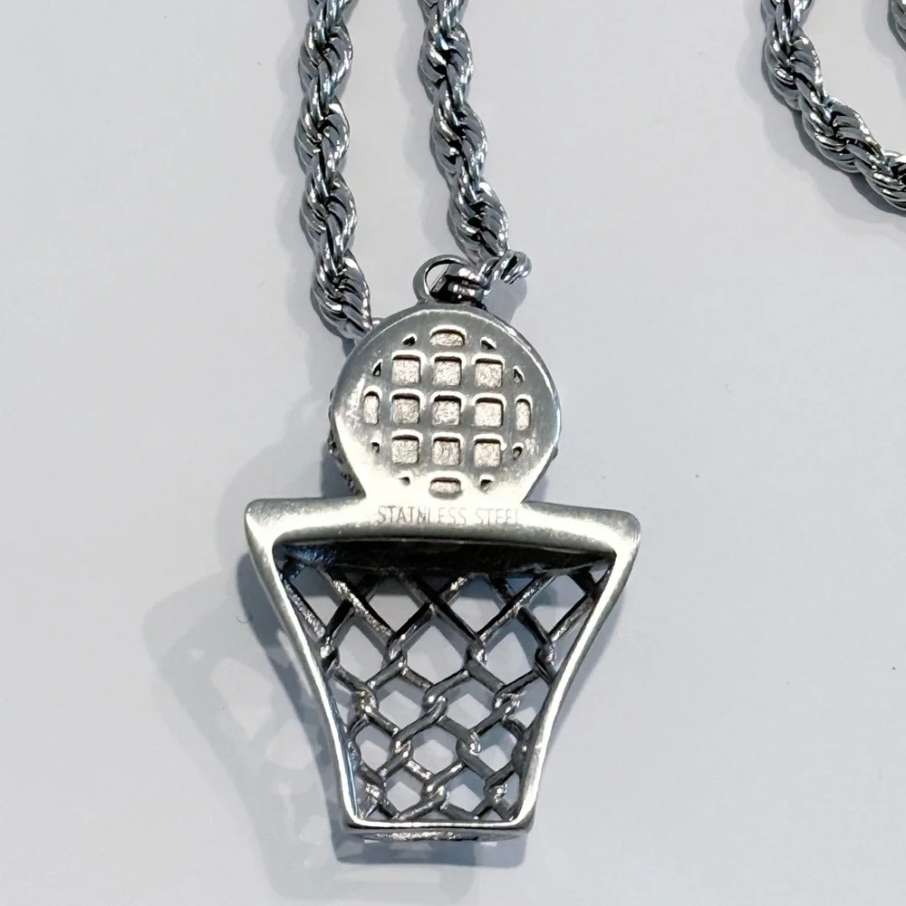 Steeltime SWISH Silver-Tone Basketball Pendant Necklace